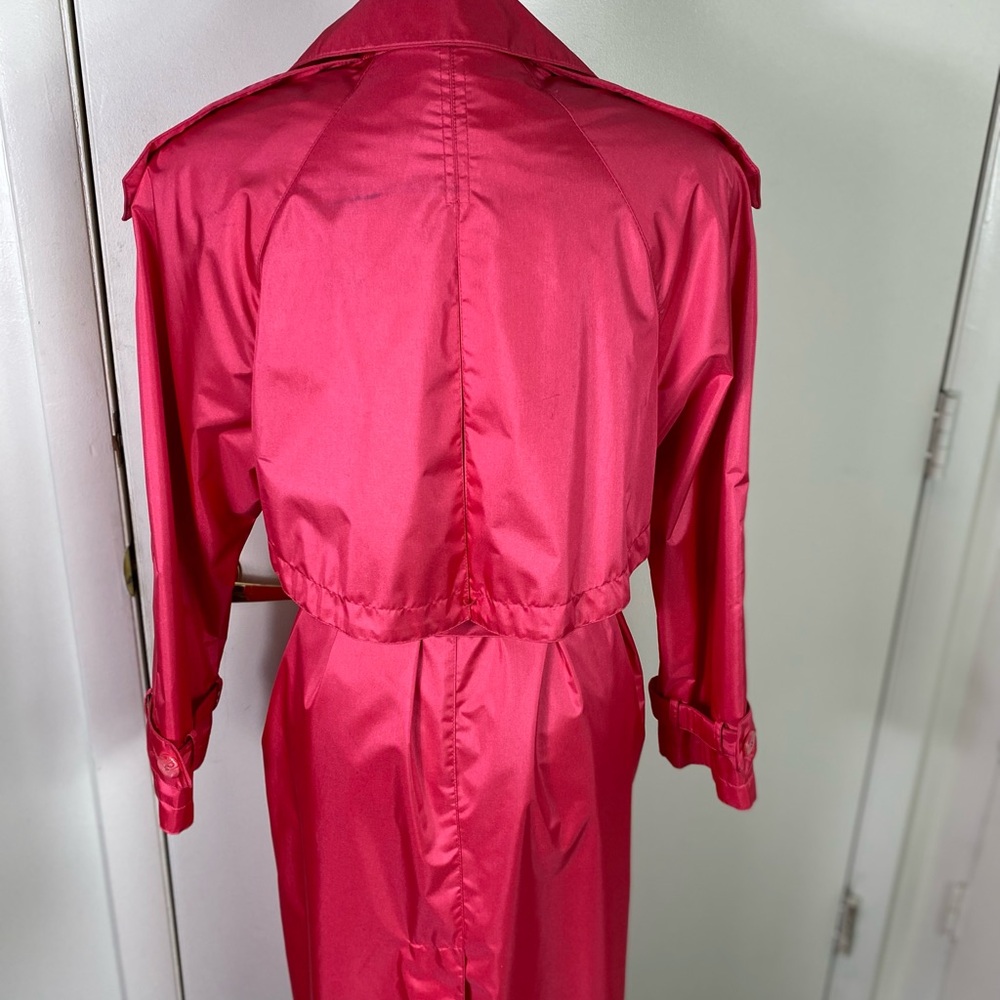 Worthington Essentials women Trench rain Coat Sz 4 petite dark pink pockets NWOT - Picture 5 of 12
